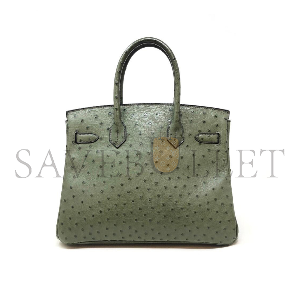 HERMÈS MASTER BIRKIN 30 OSTRICH LEATHER DARK GREEN GOLD BUCKLE H041933CK81 (30*22*16cm)